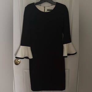 Tommy Hilfiger Black and White Sheath Dress with Bell Sleeves
